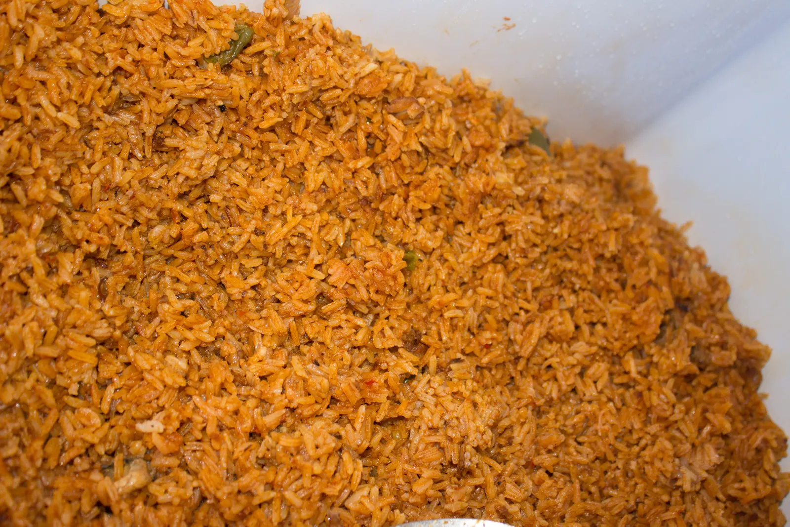 Jollof rice served on a plate